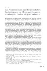 Das Wärmeoptimum des Hochmittelalters. Beobachtungen zur Klima- und Agrarentwicklung des Hoch- und Spätmittelalters