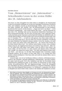 Vom „Memorisieren“ zur „Information“ – Schreibendes Lesen in der ersten Hälfte des 18. Jahrhunderts