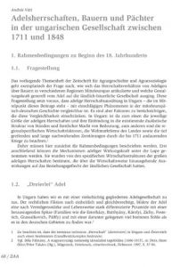 Adelsherrschaften, Bauern und Pächter in der ungarischen Gesellschaft zwischen 1711 und 1848