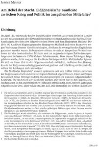 At the lever of power. Merchants of the Old Swiss Confederacy between warfare and policymaking in the late Middle Ages