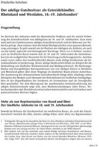 Der adelige Gutsbesitzer als Getreidehändler. Rheinland und Westfalen, 18.-19. Jahrhundert